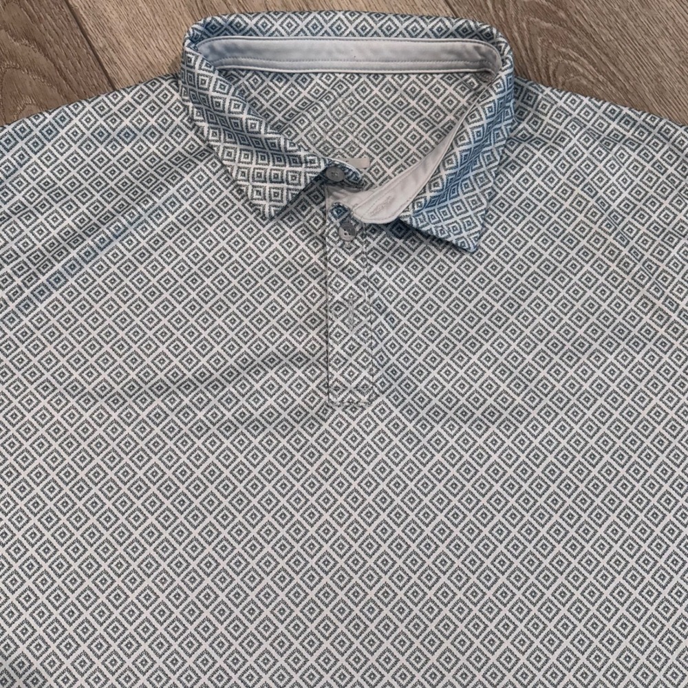 Swannies Golf Polo Mens XL Gray Blue Geometric Diamond Pattern‎ Preppy Athletic